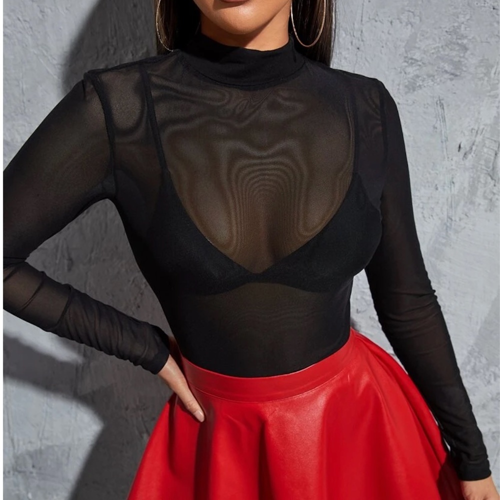 Black Mesh Long Sleeve Shirt